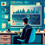 Create an illustrative image showing a digital financial portfolio on a computer screen, highlighting complex charts, numbers, and margins. In the background, a person is seen analyzing and taking notes. The setting should be a modern home office with subtle branding of IBKR (Interactive Brokers) visible on the screen or documents. The overall tone should convey in-depth analysis, attentiveness, and sophistication.