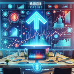 Create an image that illustrates the concept of a margin account on Webull. Show a computer screen displaying the Webull trading platform with clear indicators of margin trading such as margin balance, interest rates, and leverage ratios. Include diagrams or symbols representing financial growth, such as upward-trending graphs, and borrowing, like a dollar sign with arrows pointing outwards. Make the background a modern office setting, to emphasize the professional aspect of using margin accounts.