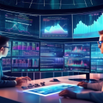 Create a detailed illustration portraying a stock market scene in the background, featuring traders actively monitoring screens. In the foreground, a futuristic, holographic interface displays charts, numbers, and graphs. Highlight key terms such as 'IB Futures Margin' and 'Comprehensive Guide' within the holographic elements. The overall atmosphere should convey a sense of innovation and financial strategy.