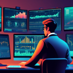 Create an illustration depicting the concept of margin fidelity in financial trading. The scene shows a sophisticated trader working on a computer with multiple monitors displaying charts, stock prices, and margin call alerts. In the background, a virtual balance scale symbolizes the balance between collateral and loaned funds, with currency symbols like dollar signs and euro signs hovering around it. The image should convey the seriousness and precision required in maintaining margin fidelity in the fast-paced world of financial trading.