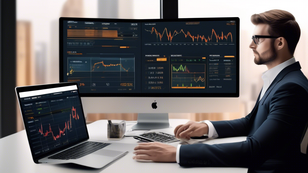 Create an image showcasing the concept of a Tiger Broker margin account. Feature a dynamic and modern digital trading platform with a sleek interface on a computer screen. Include financial graphs, charts, and a margin calculator. Add a confident investor analyzing the data while a tiger motif subtly integrates into the design, symbolizing the Tiger Broker brand. The backdrop should be a sophisticated office setting with elements that convey financial success and strategic planning.