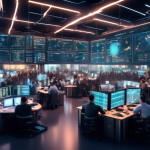 An image depicting the bustling world of cryptocurrency margin trading in 2023. Feature a futuristic trading floor with large screens displaying various cr