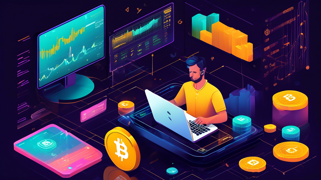 An informative illustration depicting the concept of margin trading on Binance US, featuring a digital trading platform interface, cryptocurrency charts, a