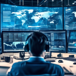 Create an image illustrating a bustling financial trading desk with multiple computer monitors displaying forex market charts and currency exchange rates.