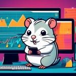 An educational illustration of margin trading concepts tailored for beginners, featuring a cartoon hamster sitting at a computer with financial charts and