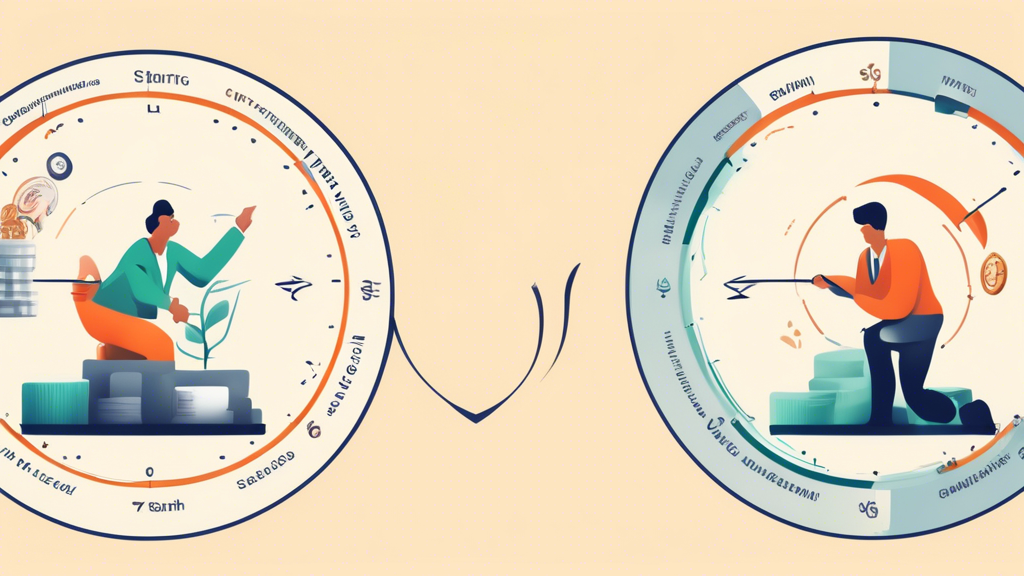 Create an image that visually represents the concept of spot trading versus margin trading in a financial market. On the left side, illustrate spot trading