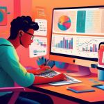 Create an illustration of a young adult sitting at a desk in a cozy home office, engrossed in learning about margin trading. The room is filled with colorf