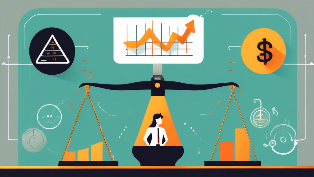 Create an image depicting a scale balancing two contrasting elements related to margin trading. On one side of the scale, depict positive symbols such as a