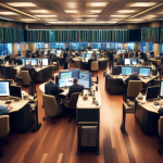 Create an image that illustrates the concept of options and margin trading in the financial world. The scene should depict a bustling stock exchange floor