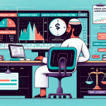 Create an image that visually explains the concept of buying stocks on margin for beginners. Depict a novice investor sitting at a desk with a computer screen displaying a stock trading platform. Include elements like a margin loan document, a pie chart showing the division between investor's funds and borrowed funds, and a balance scale to symbolize risk and leverage. Use a clean, informative, and approachable style with clear labels and graphics to highlight key points.