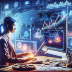 Create an image that illustrates the concept of margin trading in the forex market, featuring a trader at a computer with a complex forex trading interface on the screen. Highlight key elements such as currency pairs, chart analysis, and financial indicators. Incorporate visual metaphors like balancing scales or a magnifying glass to symbolize careful analysis and risk management. Include subtle annotations and links to educational resources to emphasize the comprehensive nature of the guide. Make the scene vibrant and engaging, with a professional and instructional tone.