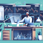 An informative illustration of a Charles Schwab Margin Account featuring a balance sheet, stock market graphs, and a person managing investments on a computer. The scene is set in a modern home office with charts and financial documents, representing the comprehensive guide to understanding margin accounts.