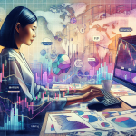 Create an illustration of a person sitting at a desk with a computer, surrounded by charts, graphs, and financial indicators. The computer screen displays a forex trading platform with highlighted concepts like margin, leverage, and pip. The background features subtle imagery of global currencies (dollars, euros, yen) blending into each other, representing the global marketplace of forex trading. Use a calm and educational tone, with soft colors to make it approachable for beginners.