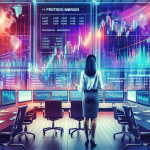 Create an image depicting a sophisticated modern office setting with multiple computer screens displaying complex financial data and graphs. A confident financial analyst is actively engaged with the screens, highlighting the phrase eTrade Portfolio Margin with a focus on maximizing investment potential. The background features subtle representations of bullish stock market trends and vibrant, growing financial charts, emphasizing the potential for increased investment returns.