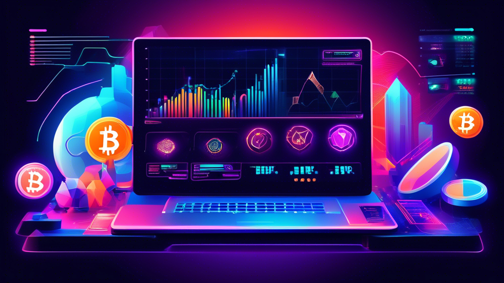 Create an image showcasing a futuristic trading platform with a focus on cryptocurrency. Include visual elements like various cryptocurrencies (Bitcoin, Et