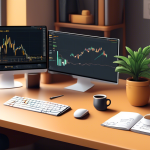 Create an illustration of a beginner-friendly workspace for someone starting with Binance Margin Trading. The scene should include a computer screen displa