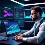 Create an image of a futuristic digital interface where a person is studying a holographic display of financial graphs and cryptocurrency charts. The displ