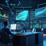 Create an image illustrating the concept of margin trading in finance. The scene should depict a sophisticated financial setting with a digital trading pla