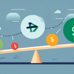 Create an image depicting a seesaw balanced on a fulcrum labeled Margin Trading. On one side of the seesaw, show various positive symbols like a rising gra