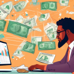 A detailed illustration showing the concept of a margin trading account: an individual at a desk, looking at a computer screen with financial charts and da