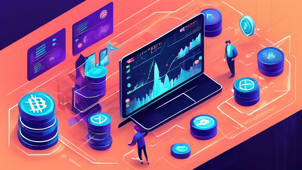 Create an informative and visually engaging illustration that depicts the concept of margin trading on cryptocurrency exchanges. Include elements like a di