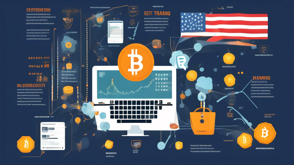 An informative infographic illustrating the concept of margin trading in cryptocurrency, focusing on its application in the USA. The image should include e