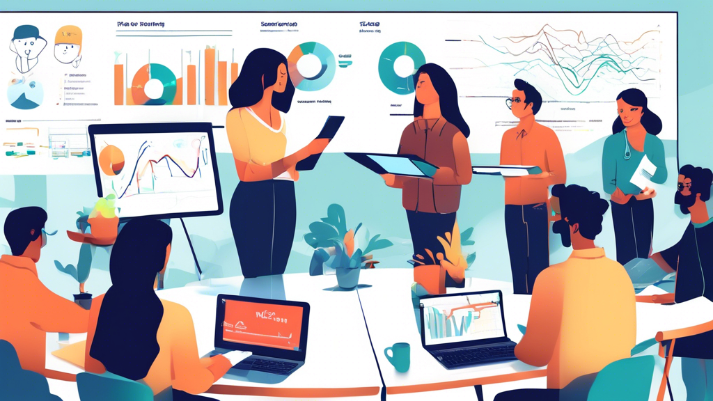 Create an image depicting an educational scene where a group of beginners is attending a workshop on margin trading, specifically on the Mexc platform. Inc