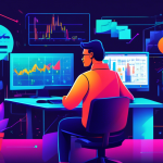 An educational illustration depicting the concept of margin trading, featuring a beginner trader analyzing financial charts on a computer screen, surrounde