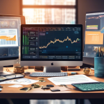 Create an image that depicts a financial advisor's desk cluttered with documents and reports related to cryptocurrency margin trading tax. Include elements