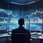 Create an image depicting a conceptual scene of margin trading in the financial markets. The scene should include an individual at their home trading setup