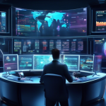 Create an image depicting a futuristic, digital stock exchange environment where traders are analyzing graphs, charts, and data on high-tech holographic sc