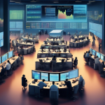 A detailed illustration of a financial market scene with traders actively engaging in limited margin trading. The image features a bustling trading floor w