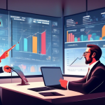 Create an illustration depicting a financial professional explaining margin trading to a curious investor. The scene takes place in a sleek modern office w